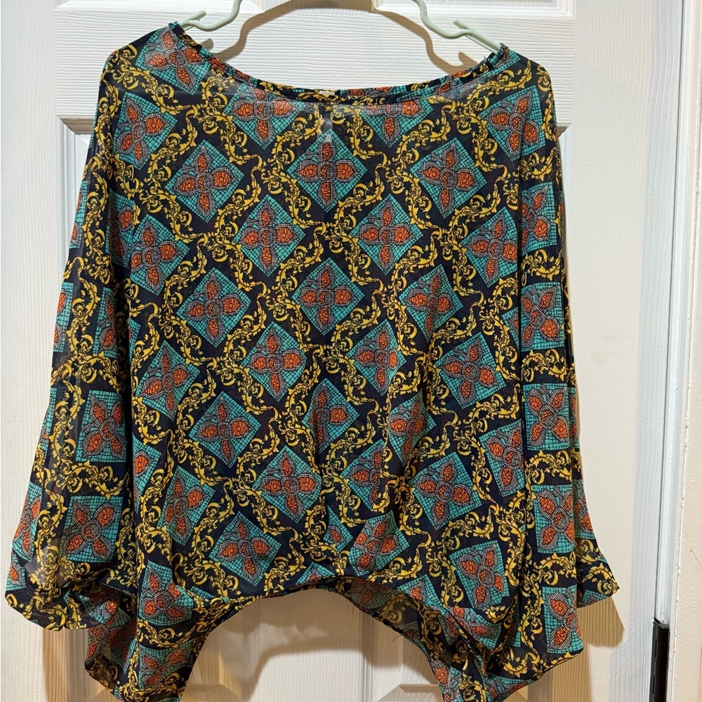 Colorful See Through Boho Top/Blouse Medium
